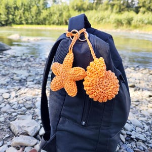 Crochet Raffia Keychain | Seashell & Starfish Pendant | Nautical Style Gift