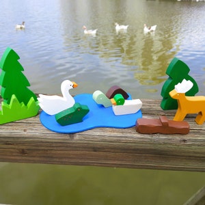 Woodland Animal Toys Wooden Animal Figurines Birthday Gift Toy for Kids Swan, Frog, Tortoise, Deer, Duck image 2