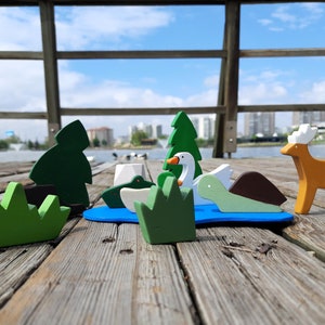 Jouets d'animaux des bois Figurines d'animaux en bois Cadeau d'anniversaire pour enfants Cygne, grenouille, tortue, cerf, canard image 1