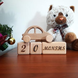 Wooden Baby Age Blocks: Beech Wood Milestone Cubes