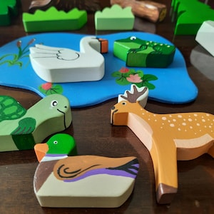 Handmade Wooden Forest Animal Toys: Montessori Toddler Gift (14 Pcs)