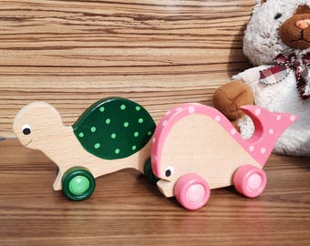 Wooden Montessori Animal Toys - Tortoise and Whale Toddler Toy Set for Birthday Gift