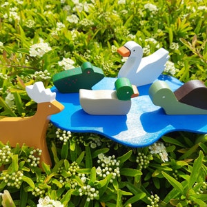 Woodland Animal Toys Wooden Animal Figurines Birthday Gift Toy for Kids Swan, Frog, Tortoise, Deer, Duck image 5