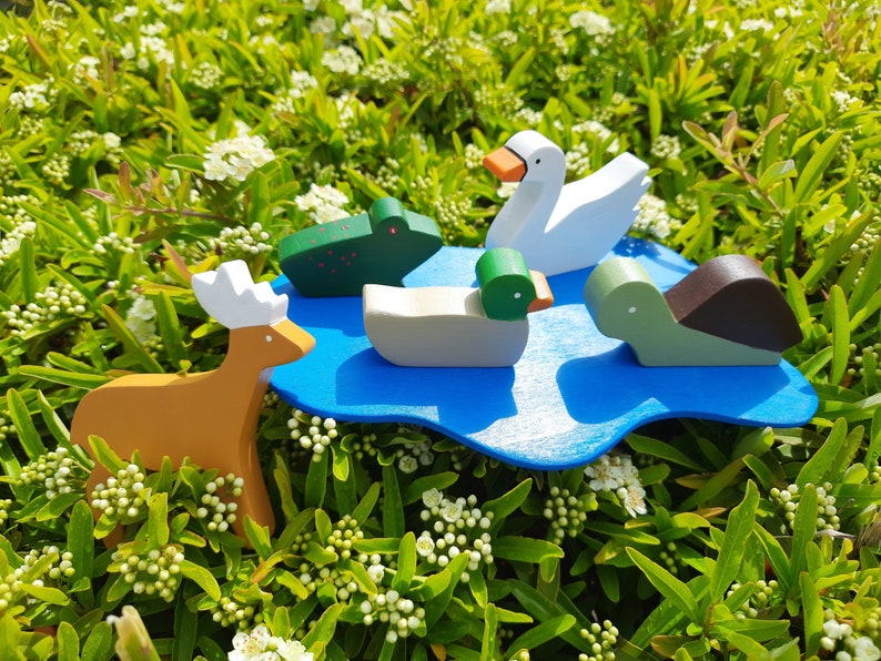 Woodland Animal Toys Wooden Animal Figurines Birthday Gift Toy for Kids Swan, Frog, Tortoise, Deer, Duck image 5