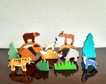 Handmade Wooden Animal Toy Set: Waldorf Montessori Figures, 14 Pcs