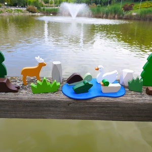 Woodland Animal Toys Wooden Animal Figurines Birthday Gift Toy for Kids Swan, Frog, Tortoise, Deer, Duck image 3