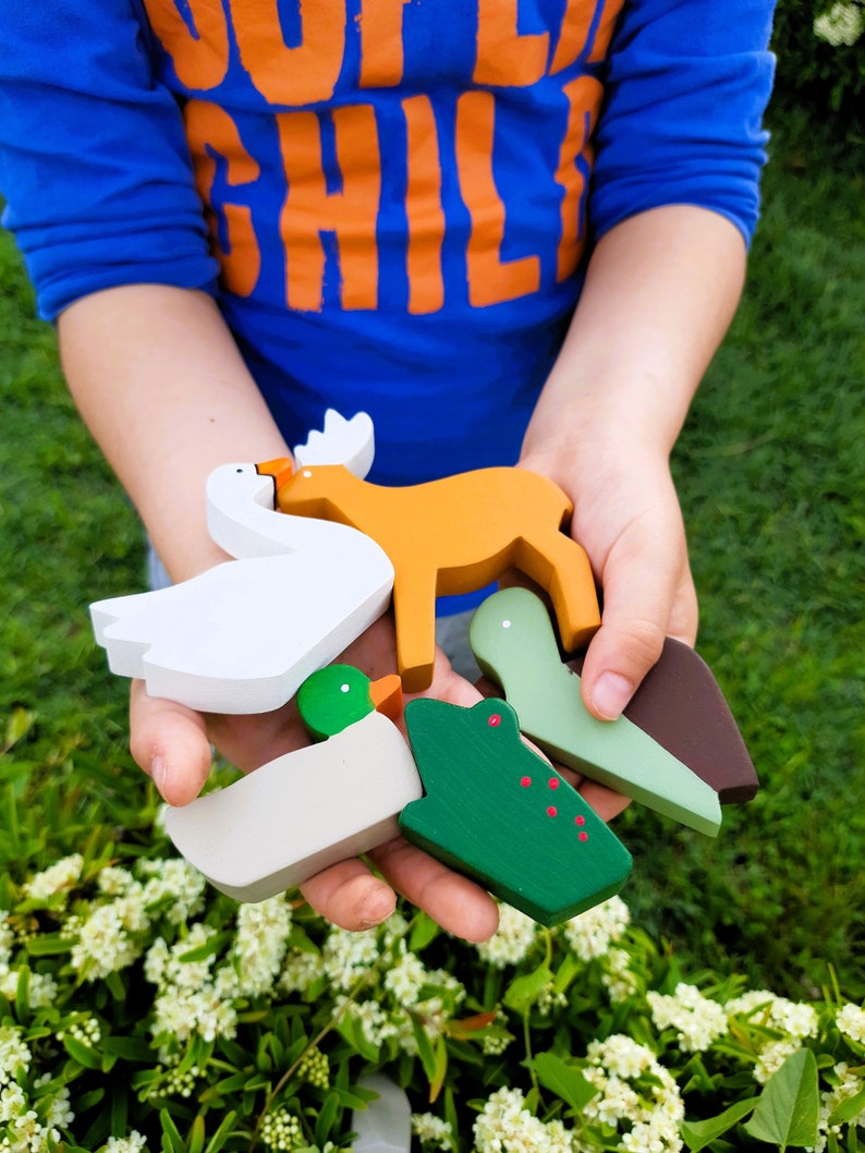 Woodland Animal Toys Wooden Animal Figurines Birthday Gift Toy for Kids Swan, Frog, Tortoise, Deer, Duck image 10