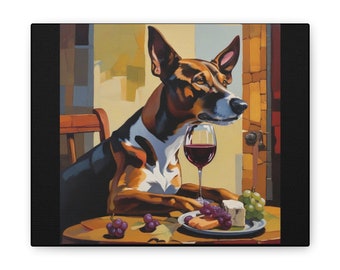 Adorable Dog Enjoying a Glass of Wine - Canvas Art for Dog Lovers