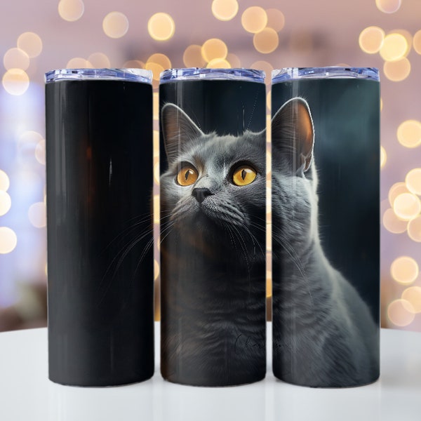 Chartreux Cat Design 20 oz Skinny Tumbler Sublimation Design Digital Download PNG Instant DIGITAL ONLY Not Seamless Cats