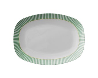 Eucalyptus Green Stripe Platter | Melamine Serving Tray | Outdoor Dining | BPA Free | Dishwasher Safe | Party and Everyday Dinnerware