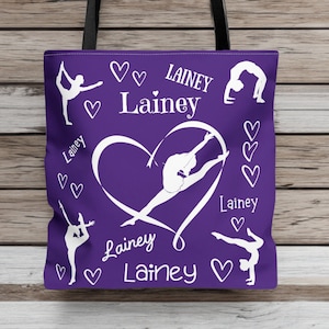 Custom Gymnastics Bag Personalized with Gymnast&#39;s Name, Customized Tote with Kid&#39;s Name, Canvas Bag, Gymnastics Gift Idea, Gymnastics Lover