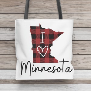 Minnesota Buffalo Plaid Tote Bag Gift Idea Moving to Minnesota Up North Tote Bag Small Tote Medium Tote Large Tote
