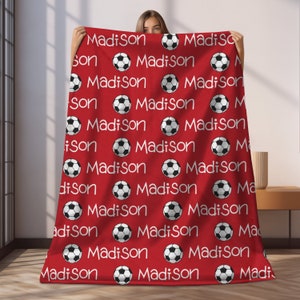 CUSTOM Soccer Blanket Personalized with Soccer Player&#39;s Name, Plush Blanket, Custom Name Blanket, Soccer Lover Gift,  Soccer Gift Idea
