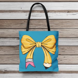 Sac fourre-tout pour professeur, sac coquette avec noeud crayon, cadeau pour nouveau professeur, cartable de rentrée, cartable, fourre-tout de bibliothèque, cadeau pour écrivain, sac d'auteur