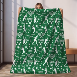 Tennis Blanket with Boy Tennis Player, Tennis Lover Gift, Senior Boy Tennis Player Gift Idea, Tennis Coach Gift, Tennis Mom Game Day Blanket