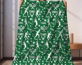 Tennis Blanket with Boy Tennis Player, Tennis Lover Gift, Senior Boy Tennis Player Gift Idea, Tennis Coach Gift, Tennis Mom Game Day Blanket