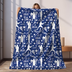 CUSTOM Lacrosse Blanket, Personalized Lacrosse Blanket with LAX Player&#39;s Name, Plush Blanket, Lacrosse Lover Gift, Gift for Lacrosse Player