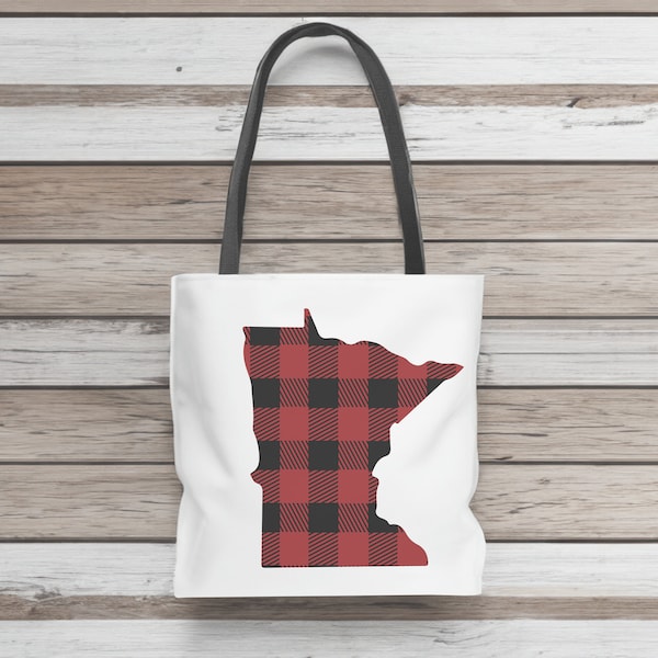 Minnesota Buffalo Plaid Tote Bag Gift Idea Moving to Minnesota Up North Tote Bag Small Tote Medium Tote Large Tote