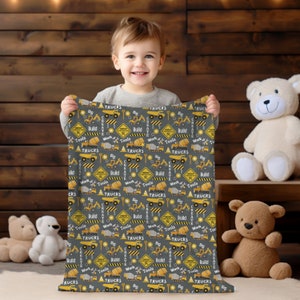 Couverture de construction, chambre d&#39;enfant sur le thème de la construction, cadeau pour les amateurs de camion de travail, couverture de camion à benne basculante, camion de chambre d&#39;enfant, couverture pour bébé, cadeau baby shower