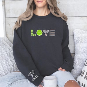 CUSTOM Tennis Sweatshirt Personalized with Tennis Player&#39;s Name on Sleeve, Tennis Lover, Game Day Shirt, Tennis Senior Tennis Mom Tennis Dad