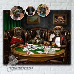 Custom Portrait pets Playing Poker from your photos | Personalized gift for mother's day. Trendy home decor.