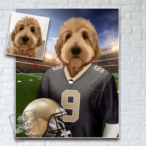 Custom portrait of dog New Orleans Saints uniform Personalized birthday gift Custom portrait of your favorite football team's pet.
