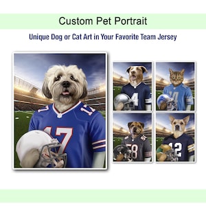 Custom Football Pet Portrait: Dog Cat Favorite NFL Team Jersey painting, Digital pet painting, Canvas Print, Personalized Pet Gift