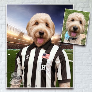 Custom portrait of dog of referee uniform Personalized birthday gift Custom portrait of your favorite football team's pet.