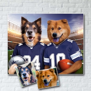 Custom Dallas Cowboys Pet Portrait Custom portrait of your favorite football team's pet Personalized gift for an American football fan.