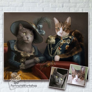 Custom royal cats dogs portrait group portrait for pets custom digital pet portrait friends