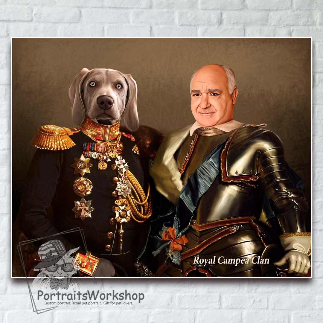 Custom Painting From a Photo of a Dog With Its Owner Custom Royal Cat
