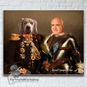 Custom Painting from a photo of a dog with its owner Custom royal cat portrait