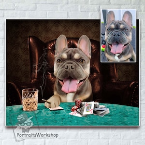 Customized Dog Playing Poker | Custom Pet Poker Canvas | Personalized Christmas gift.