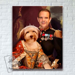 Custom royal dog portrait with owner Portrait from your photos Personalized Birthday Gift.