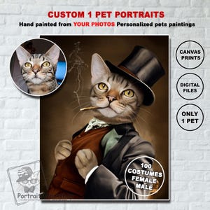 Custom royal cat portrait. Personalized Cat in the Hat Portrait.