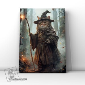 Custom Wizard Cat Portrait - Personalized Gift for Halloween - From Your Photos - Unique and Hilarious Art.