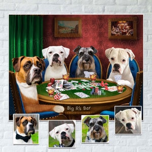 Custom dog portrait painting from photo | Custom cat portrait | Custom portrait of dogs playing poker | Portrait from your photos.