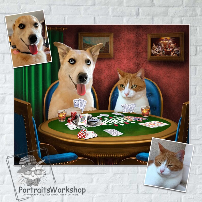 Custom Royal Pet Portrait Playing Poker Pet Playing Poker Portrait From