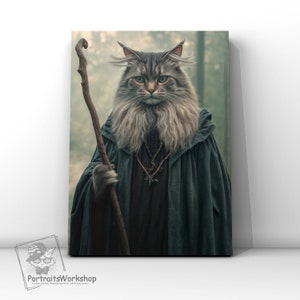 Halloween Cat Portrait - Custom Wizard Magic Gif. Custom Wizard Cat Portrait.  From Your Photos - Unique and Hilarious Art. Halloween Gift.