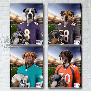 Custom cat portrait custom dod portrait favorite football team's pet Dog in uniform of your favorite American football lover Football gift.