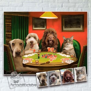 Personalized Dogs Playing Poker Painting. Custom Dogs Poker Art. Custom pets Picture Playing Poker.