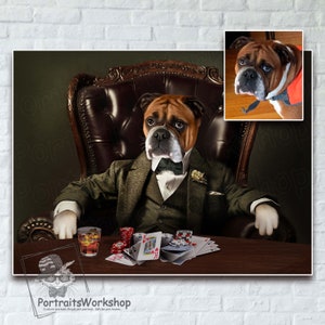 Custom portrait of dogs and cats playing poker Pet Playing Poker Funny Pet Lover Gift Portrait from your photos Gambling Dogs and Cats.