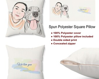 Custom dog and owner pillow, dog pillow from photo, pet memorial, cat pillow, dog portrait pillow, personalized gift pet lover pet loss gift