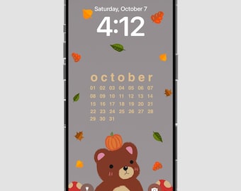 Cozy Cute Fall October Phone Calendar Wallpaper Background