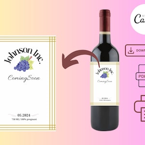 Pregnancy Announcement, Wine Label Digital download