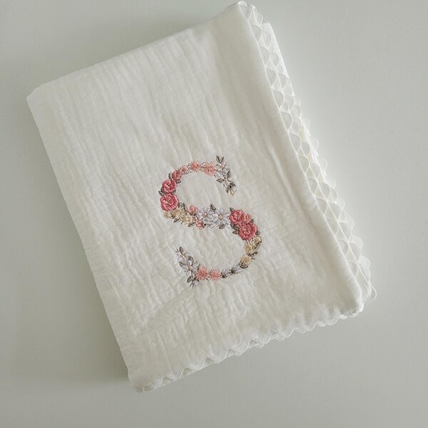 Italian Wool Embroidered Baby Blanket, Blue Dots main image 1