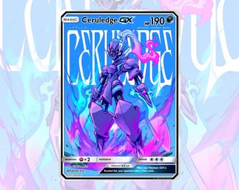 Tarjeta personalizada de Ceruledge con diseño de fan art, tarjeta de Violet Blade, incluye versión holográfica y no holográfica.