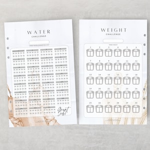 Gewichtsverliestracker | Wateropname-tracker | Gewichtsplanning | Doelen stellen | Gewichtsdoel | Insteekkaarten voor planners | A5 | Persoonlijk | Planners