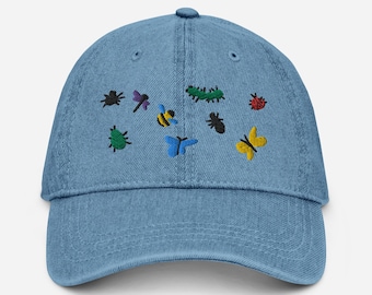 I Like Bugs Denim Embroidered Unisex Hat