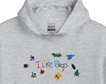 I Like Bugs Doodle Embroidered Adult Unisex Hoodie